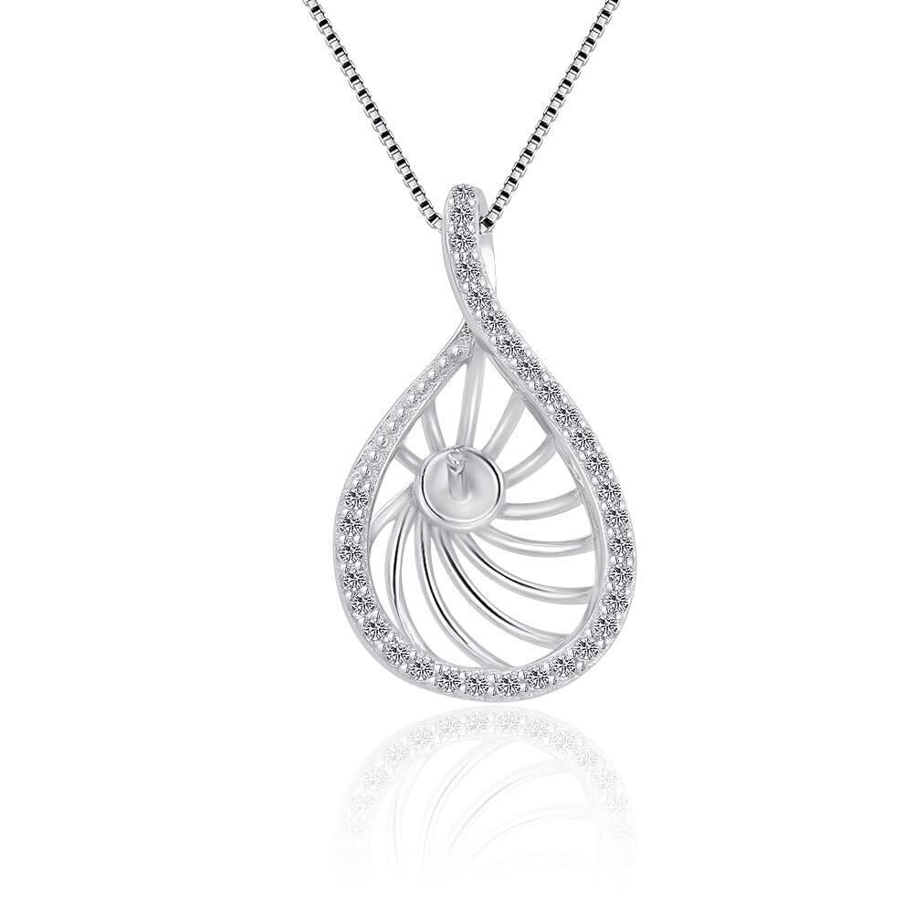6645 Sterling Silver Twisted Waterdrop Wave CZ Bail Pin Pendant Fitting